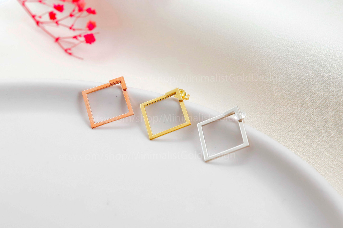 Dainty Square Ear Jacket Earrings in 925 Sterling Silver - Gold & Rose Gold Finish for Effortless Elegance