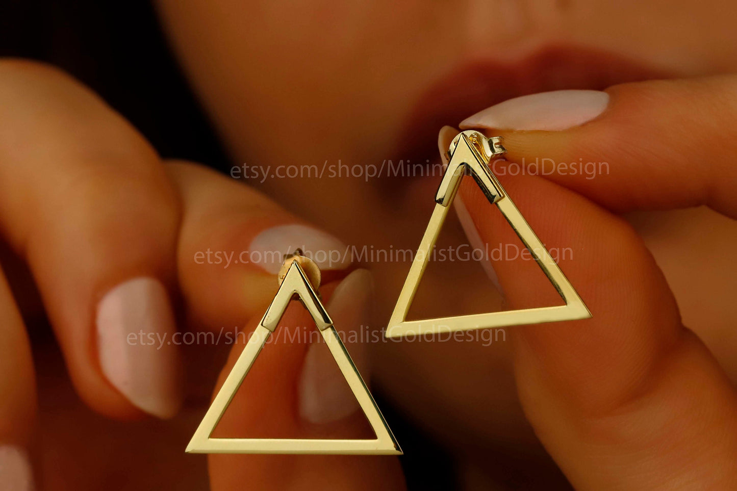 Gleam & Glow Gold Triangle Ear Jackets - Dainty Handmade Earrings, Perfect Gift for Her
