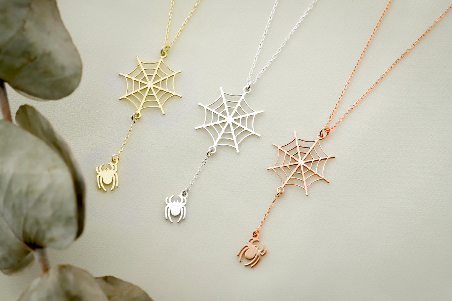 Halloween Spider Web Gold Necklace Gifts, Scary Spider Silver Jewelry by NecklaceDreamWorld - silvergoldandrose