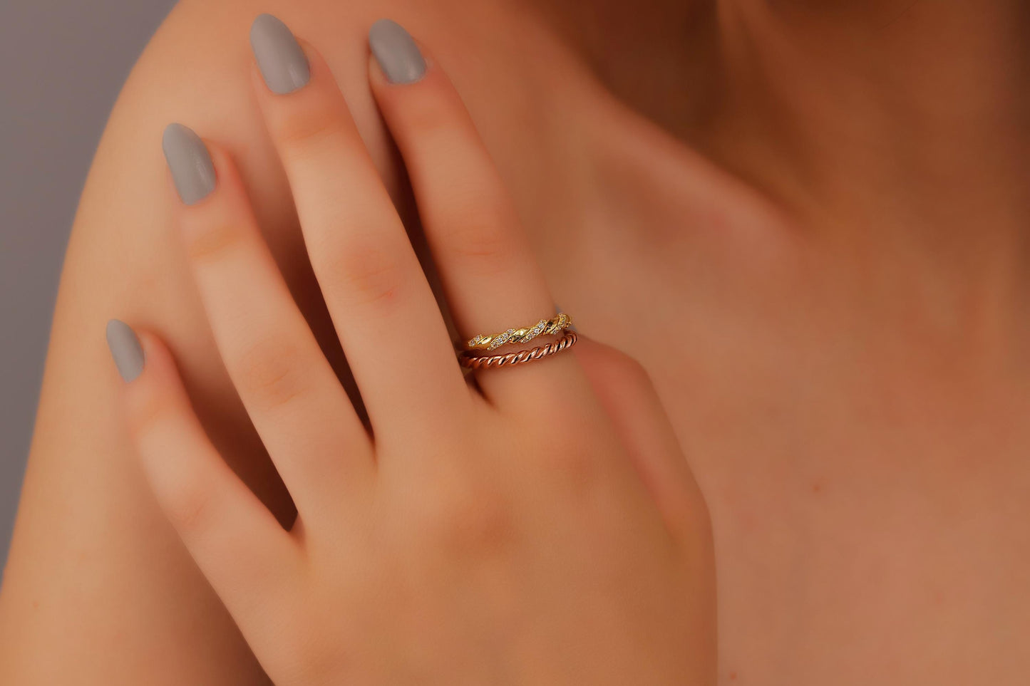 Pave Diamond Twist Rings, Diamond Ring Set of 2, Rose Gold Double Twist Ring, Rope Ring, Stackable Ring Set - silvergoldandrose