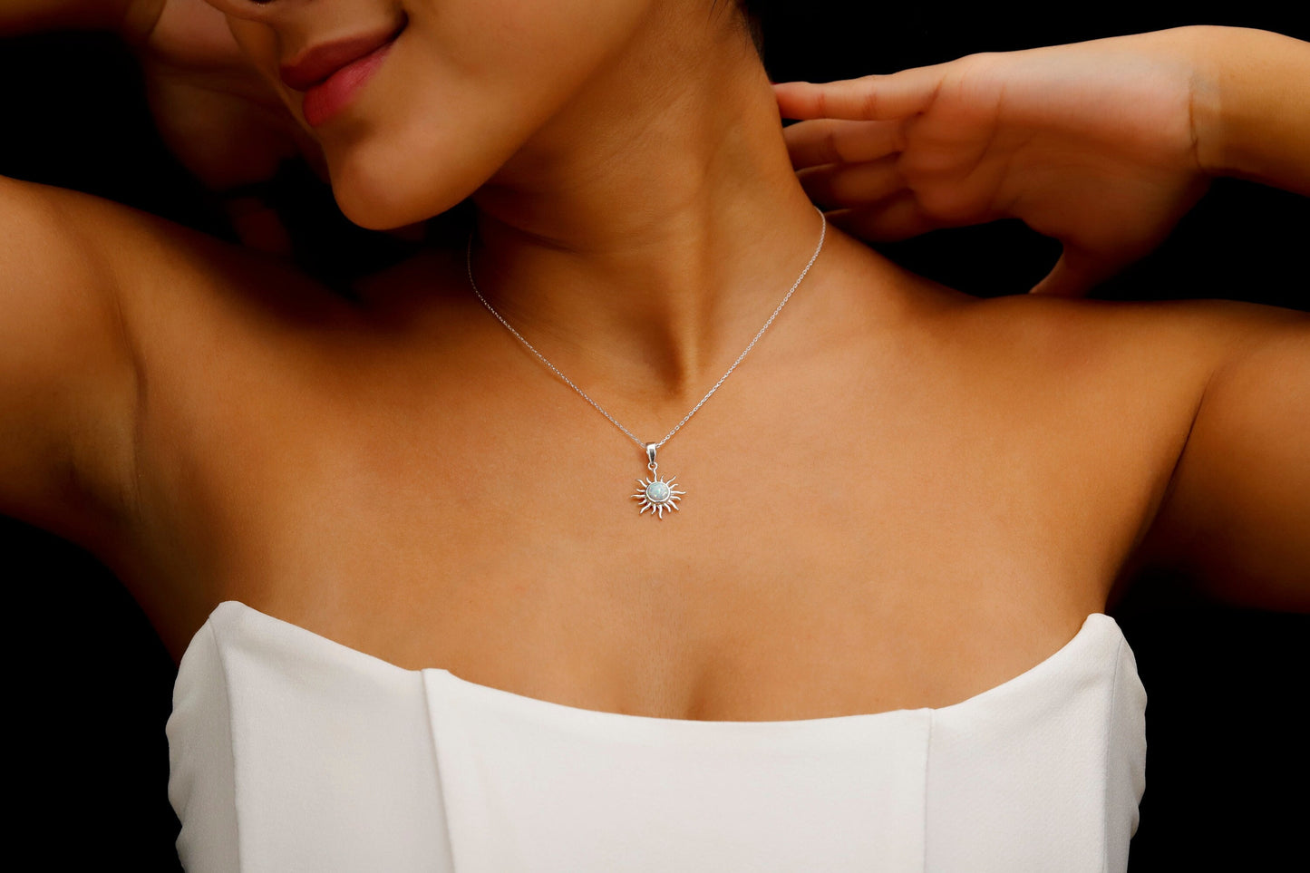 Elegant White Opal Sun Necklace by NecklaceDreamWorld | Perfect Design Sunshine Pendant | Celestial Jewelry in Silver, Gold And Rose - silvergoldandrose