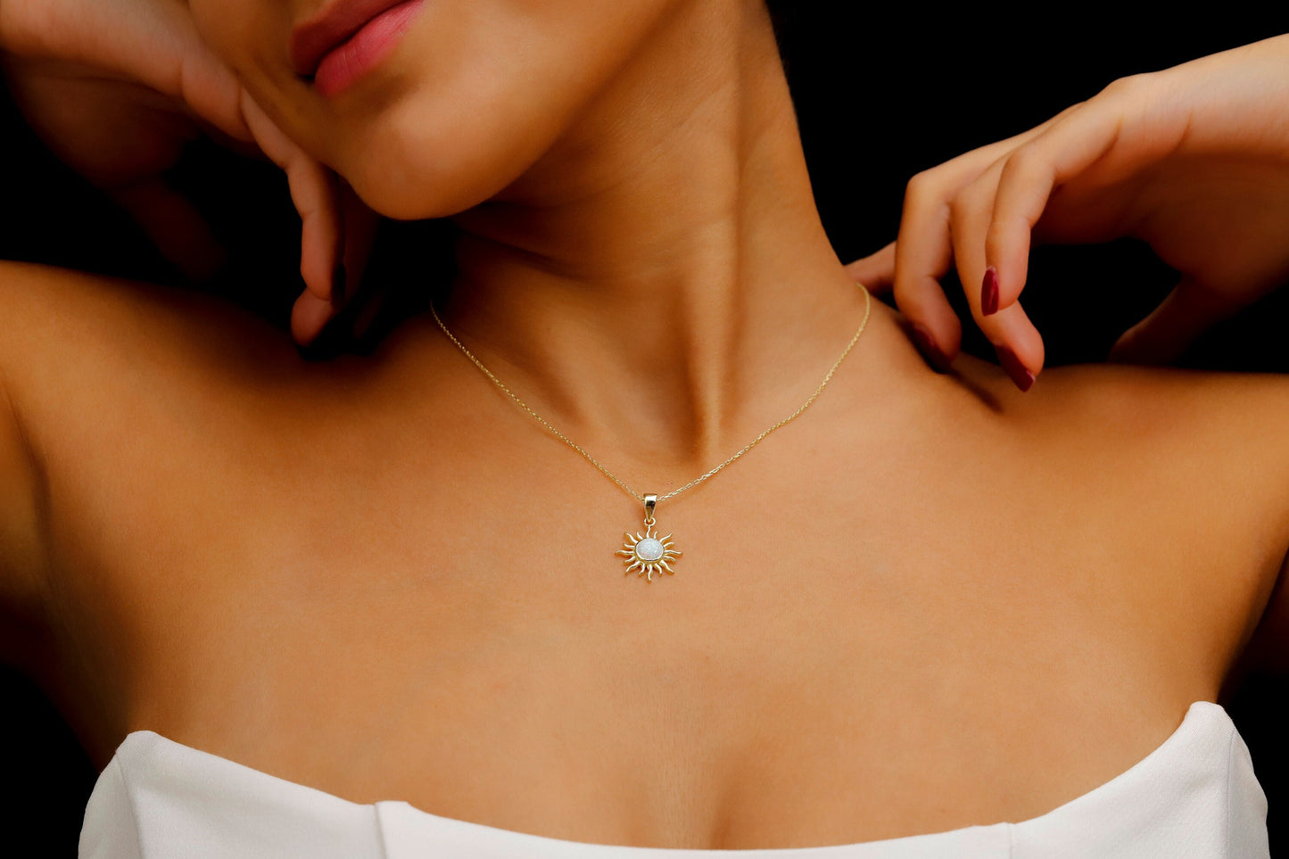 Elegant White Opal Sun Necklace by NecklaceDreamWorld | Perfect Design Sunshine Pendant | Celestial Jewelry in Silver, Gold And Rose - silvergoldandrose