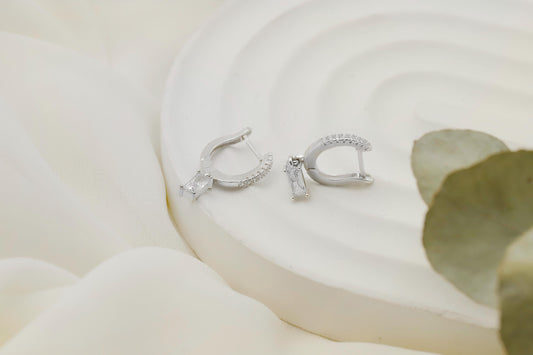 Diamond Hoops Baguette Charm Earrings by NecklaceDreamWorld • Trending Huggie Hoops Earrings • Perfect Dainty Looking • Bridesmaids Gifts - silvergoldandrose