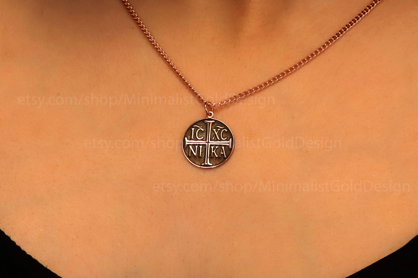 Eastern Orthodox Cross Necklace | Engraved Disc with IC XC NIKA Charm | Inspirational Christian Jewelry Gift