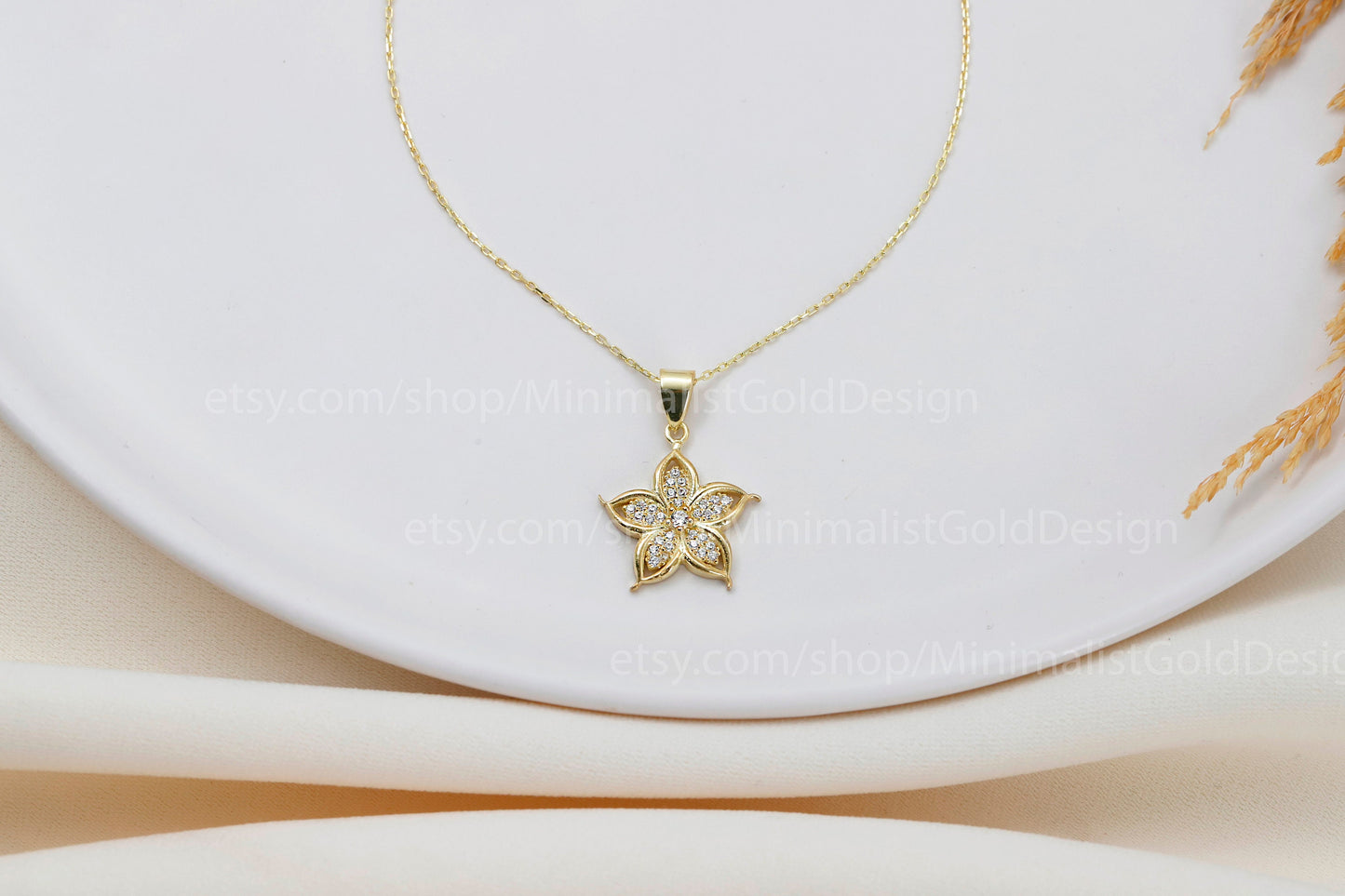 3D Lily Flower Necklace, CzStone Lily Flower Pendant, Lily Of The Valley Charm, 14K Gold filled Necklace, Delicate Dainty Minimalist Jewelry