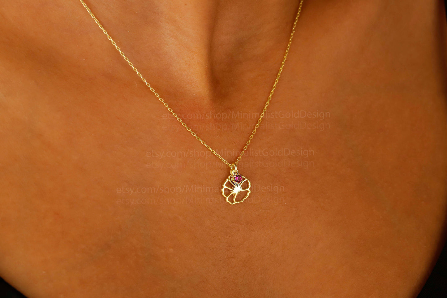 Custom Bloom Birthstone Necklace - Dainty 14K Gold Filled Personalized Flower Charm