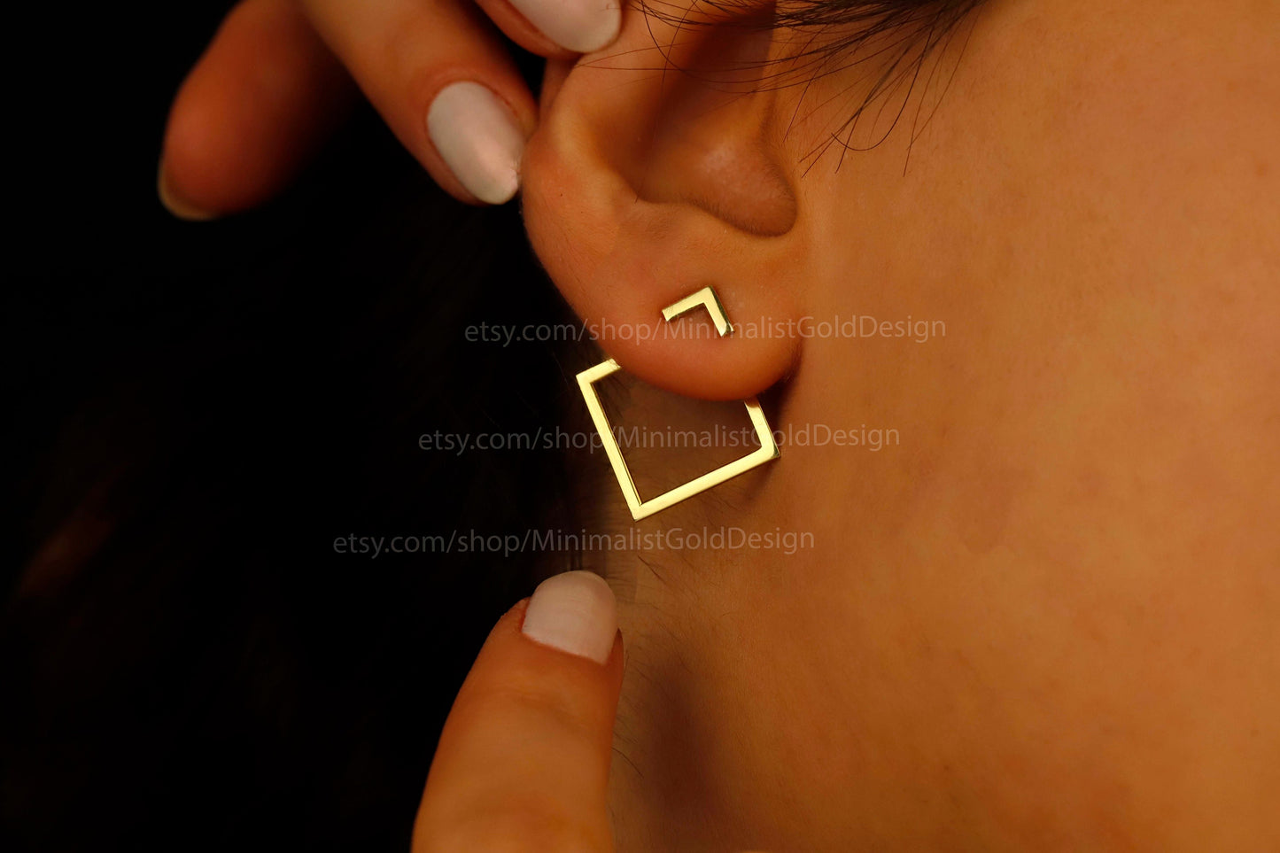 Dainty Square Ear Jacket Earrings in 925 Sterling Silver - Gold & Rose Gold Finish for Effortless Elegance