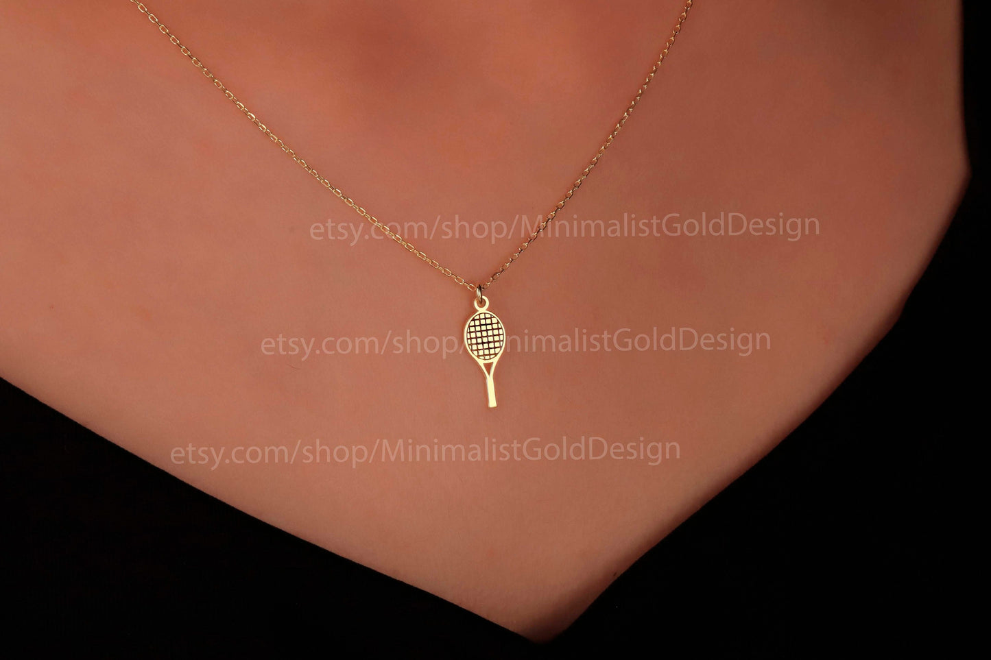 Dainty Gold Tennis Racket Necklace, Tennis Racket Pendant for Tennis Lover, Tennis Jewelry, Tennis Gifts, Best Sports Necklace Gift