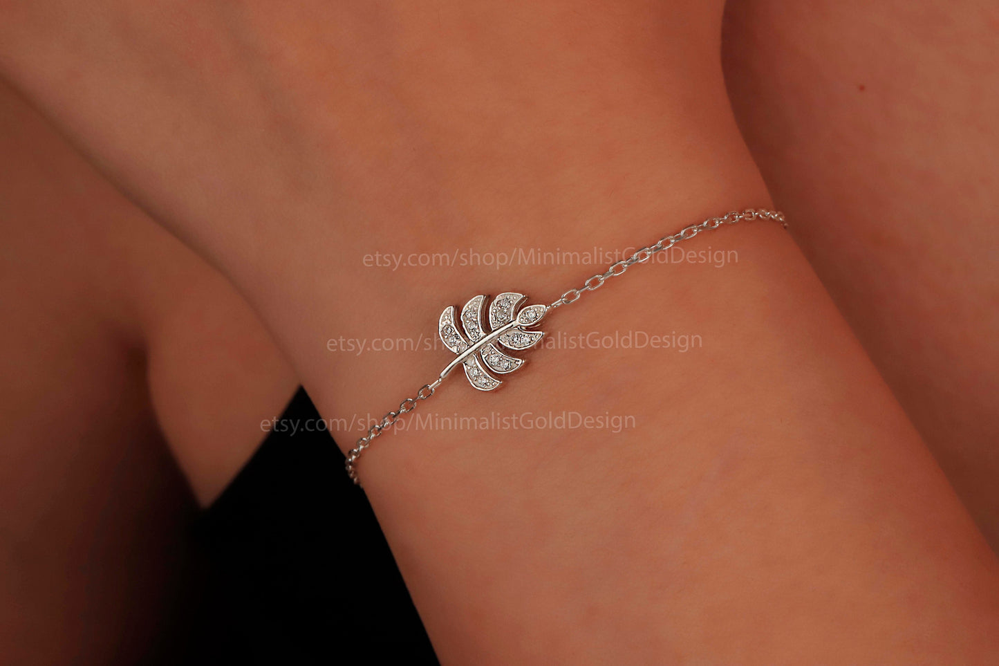 Monstera Magic Bracelet - Dainty Tropical Leaf with Sparkling CZ Stone