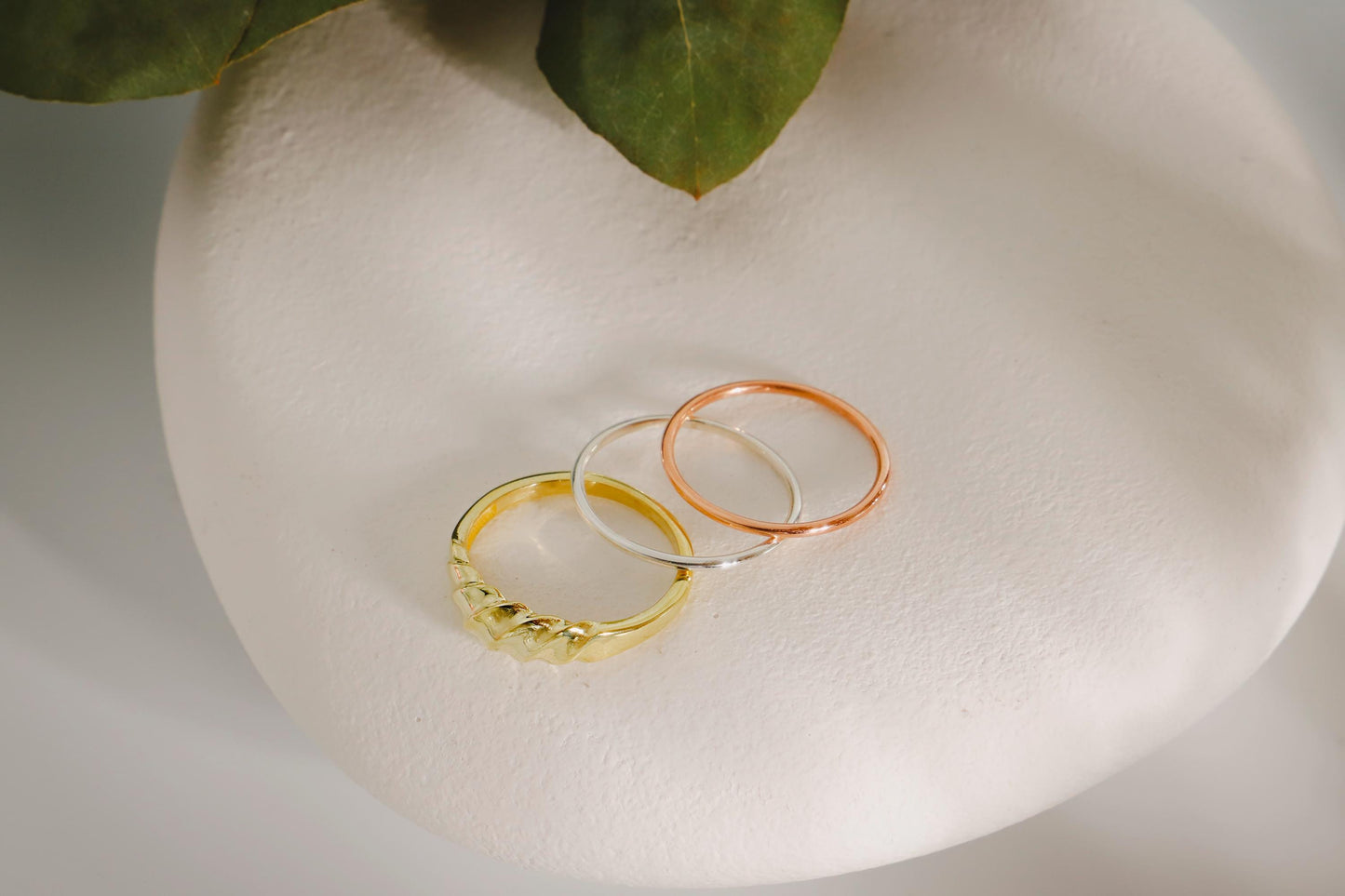 Croissant Ring with 2 Band Rings, Set of 3 Rings, Twisted Dome Statement Ring, Bold Croissant Ring, Eternate ring - silvergoldandrose