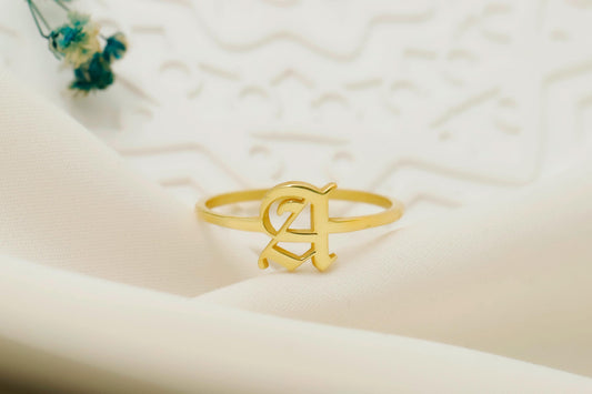 Gothic Initial Ring - Custom Old English Letter Jewelry for Unique Self-Expression