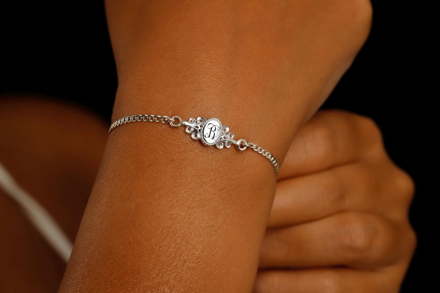 Custom Vintage Style Bracelet, 925 Sterling Silver Letter Bracelet, Birth Flower Bracelet, Monogram Initial Bracelet, Personalized Gifts