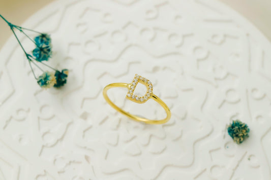 CZ Diamond Initial Ring | Personalized Sterling Silver Jewelry