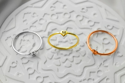 Tiny Heart Initial Ring | 10K Solid Gold & Sterling Silver | Custom Personalized Jewelry