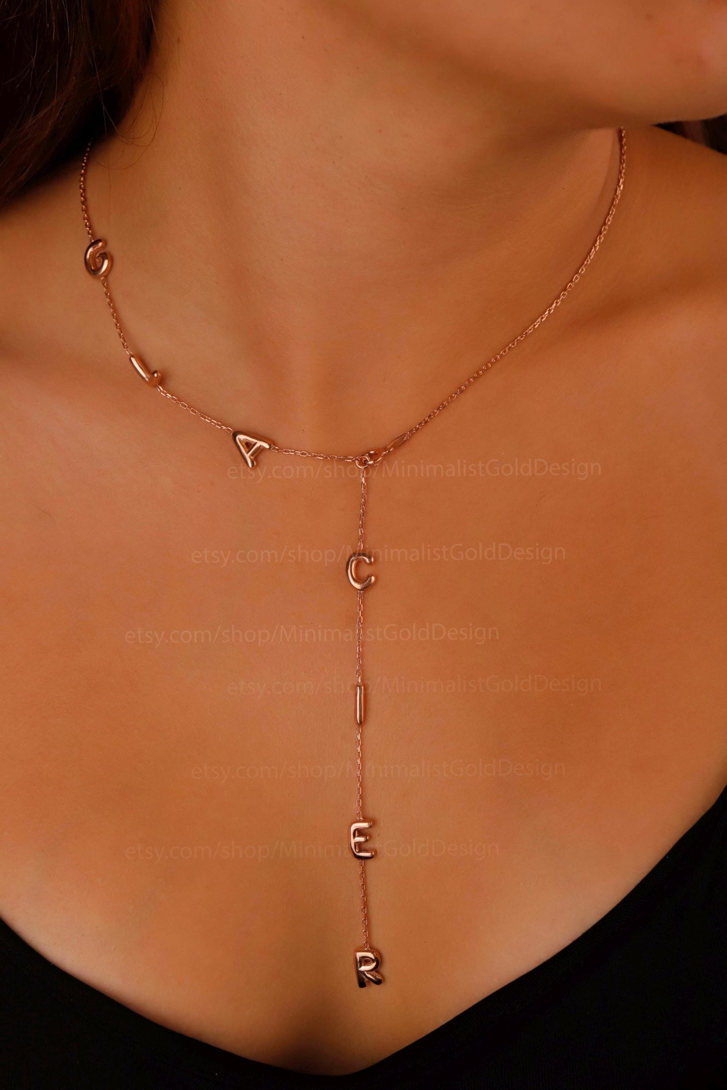 LuxeCraft Personalized Lariat Name Necklace - Custom Bubble Initials for Unique Gifts