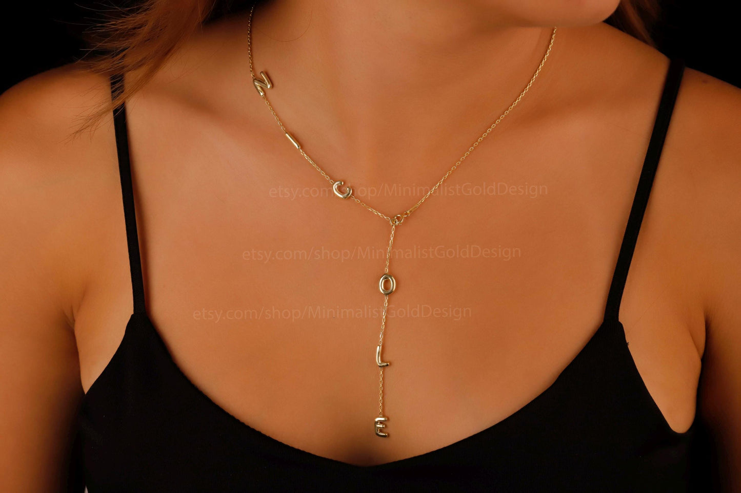 LuxeCraft Personalized Lariat Name Necklace - Custom Bubble Initials for Unique Gifts
