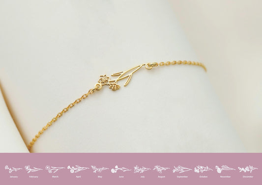 Bloom and Glow 14K Gold Filled Birth Flower Bracelet - Personalized Floral Jewelry for a Meaningful Connection