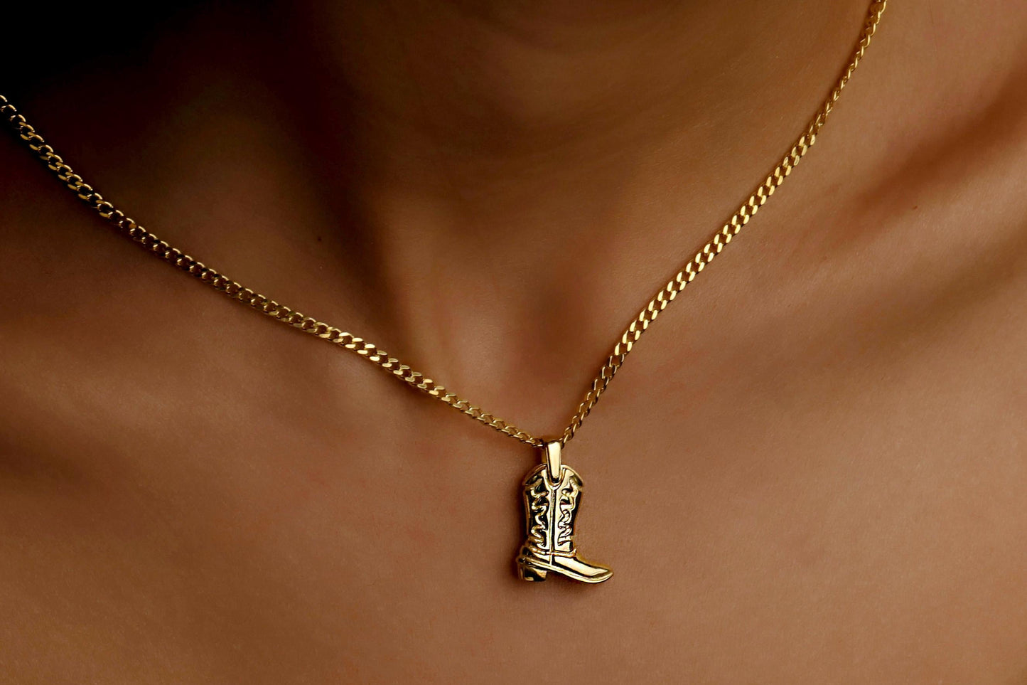 Cowgirl Charm Cowboy Boot Pendant Necklace - Dazzling Silver Design for a Stylish Statement