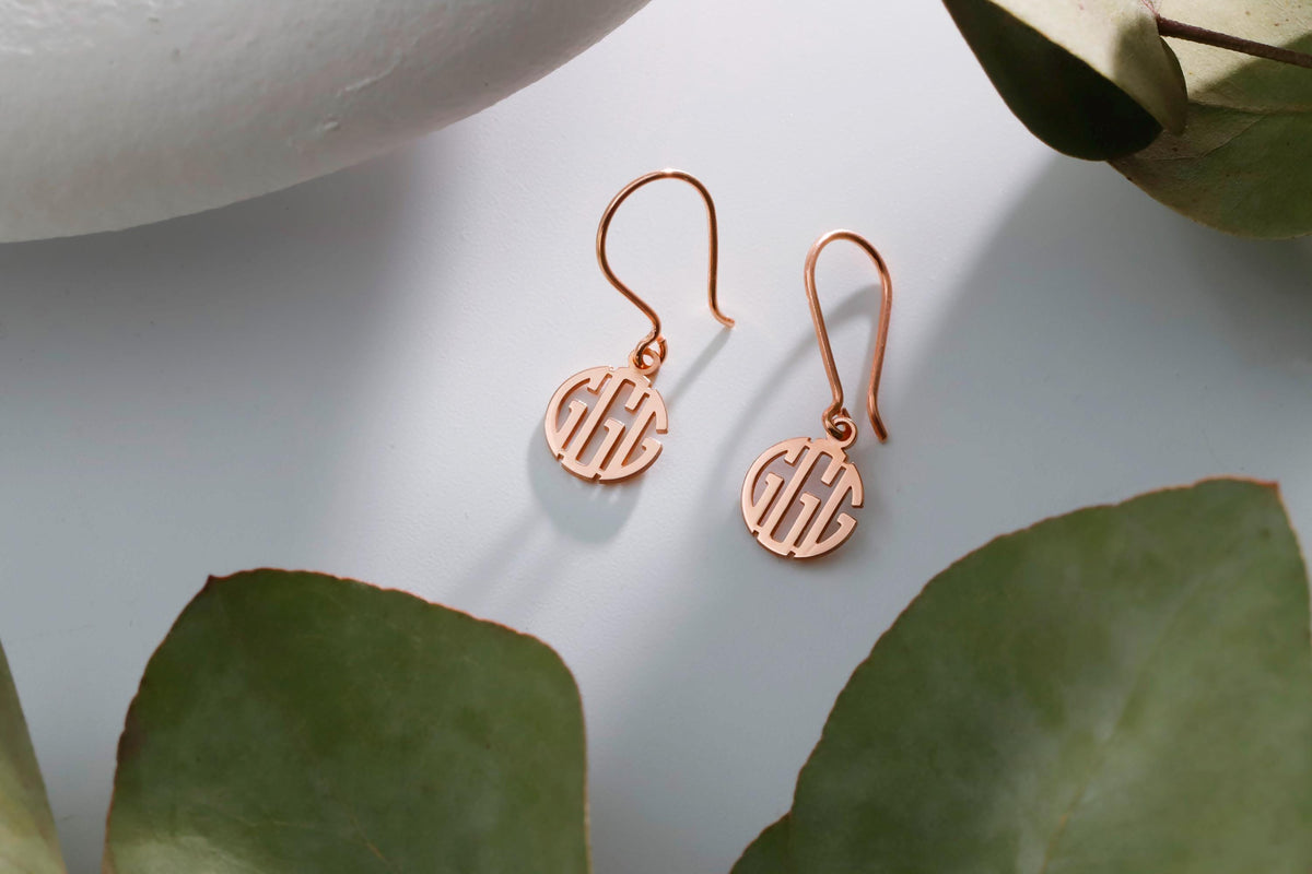 Dainty Monogram Earrings: 925 Sterling Silver Initial Dangle Earrings