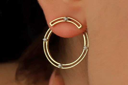Sterling Silver CZ Diamond Ear Jacket Earrings: Dainty Geometric Jewelry