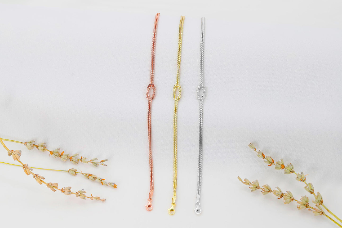 14K Gold Love Knot Necklace: Handmade Sterling Silver Chain
