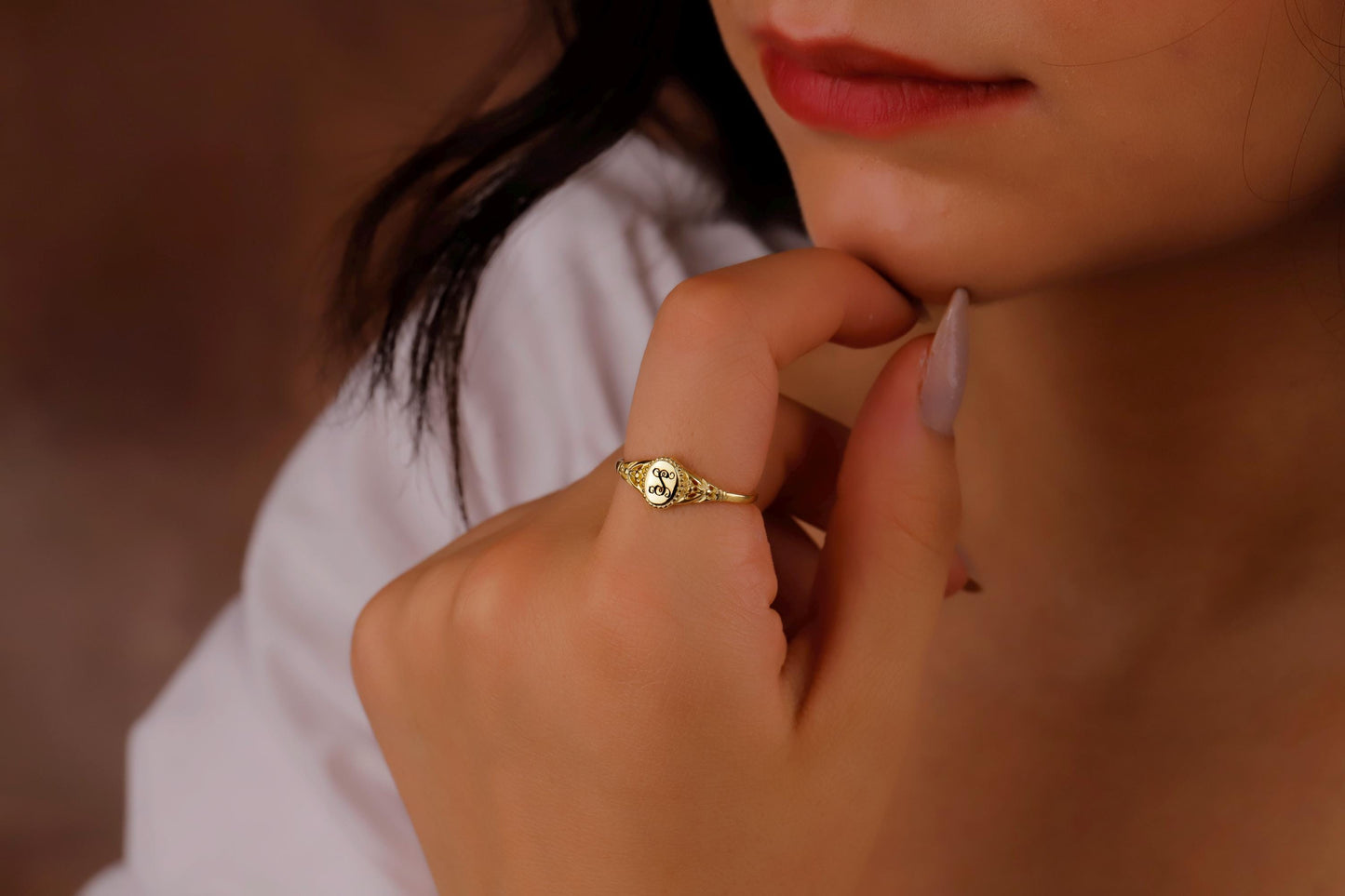 Pinky Initial Signet Ring