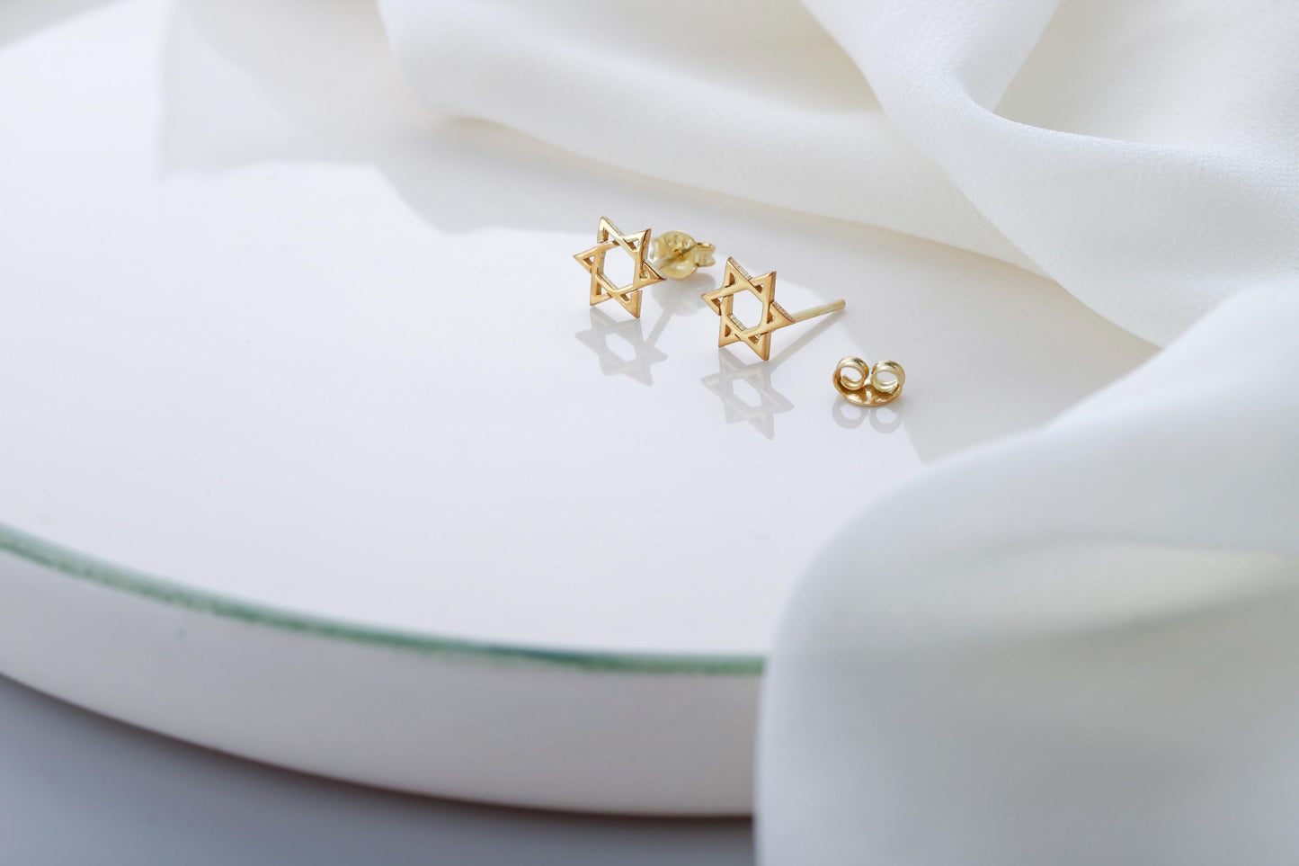 14K Gold David Star Earrings: Sterling Silver Studs