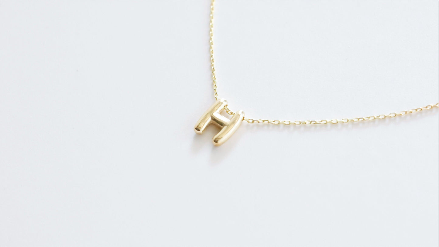 Custom Puff Letter Necklace - Unique 3D Balloon Pendant, Personalized Gold-Filled Initial Jewelry