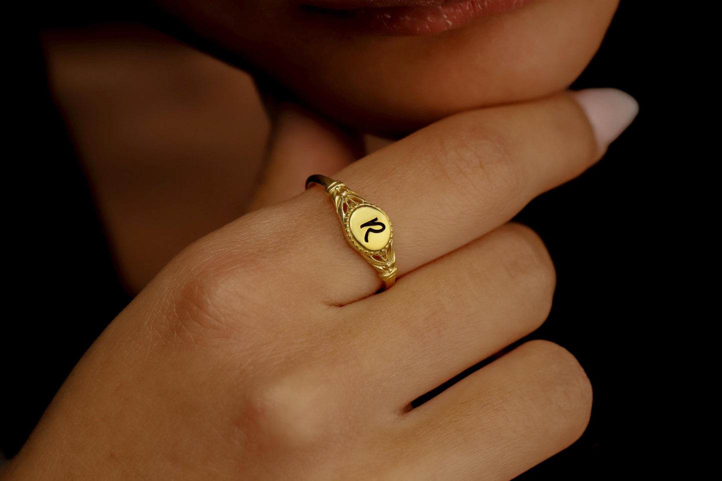 Rose Gold Initial Ring | Personalized 14K Charm for Unique Self-Expression