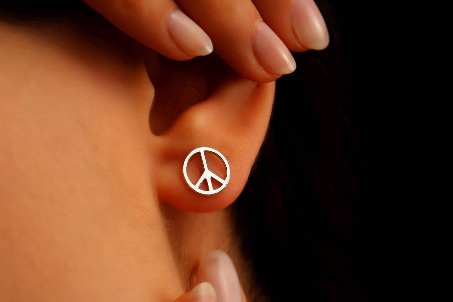 925 Sterling Silver Peace Sign Studs Earrings