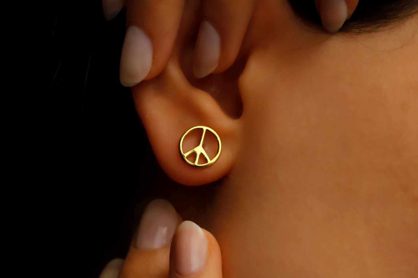 925 Sterling Silver Peace Sign Studs Earrings