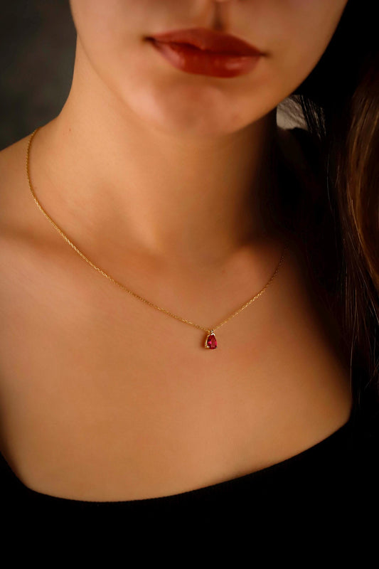 Radiant Ruby & 14K Gold Jewelry Set - Elegant Sterling Silver Drop Earrings & Necklace