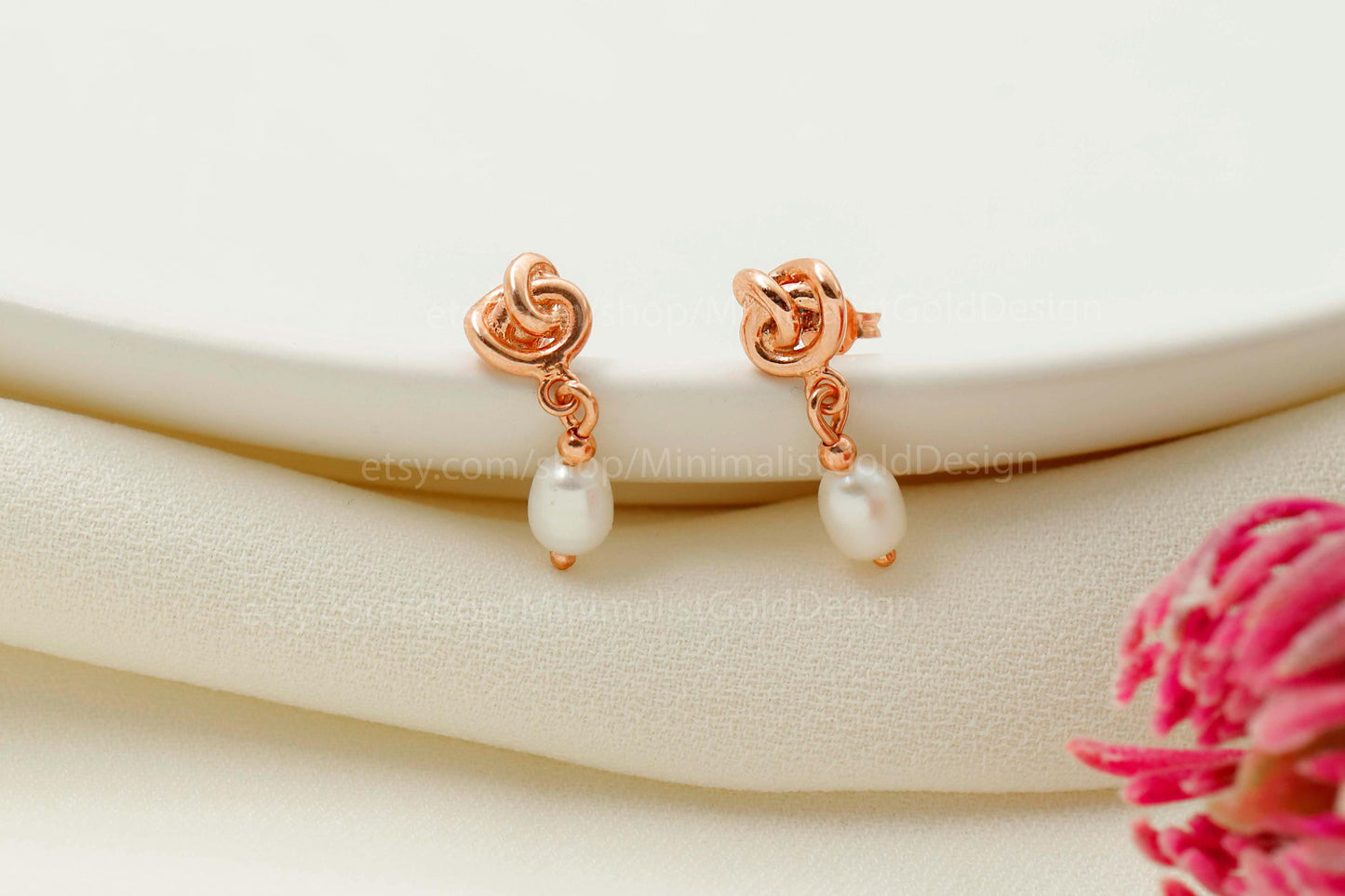Elysian Designs Pearl Drop Dangle Earrings - Elegant Celtic Knot for Bridesmaids & Moms