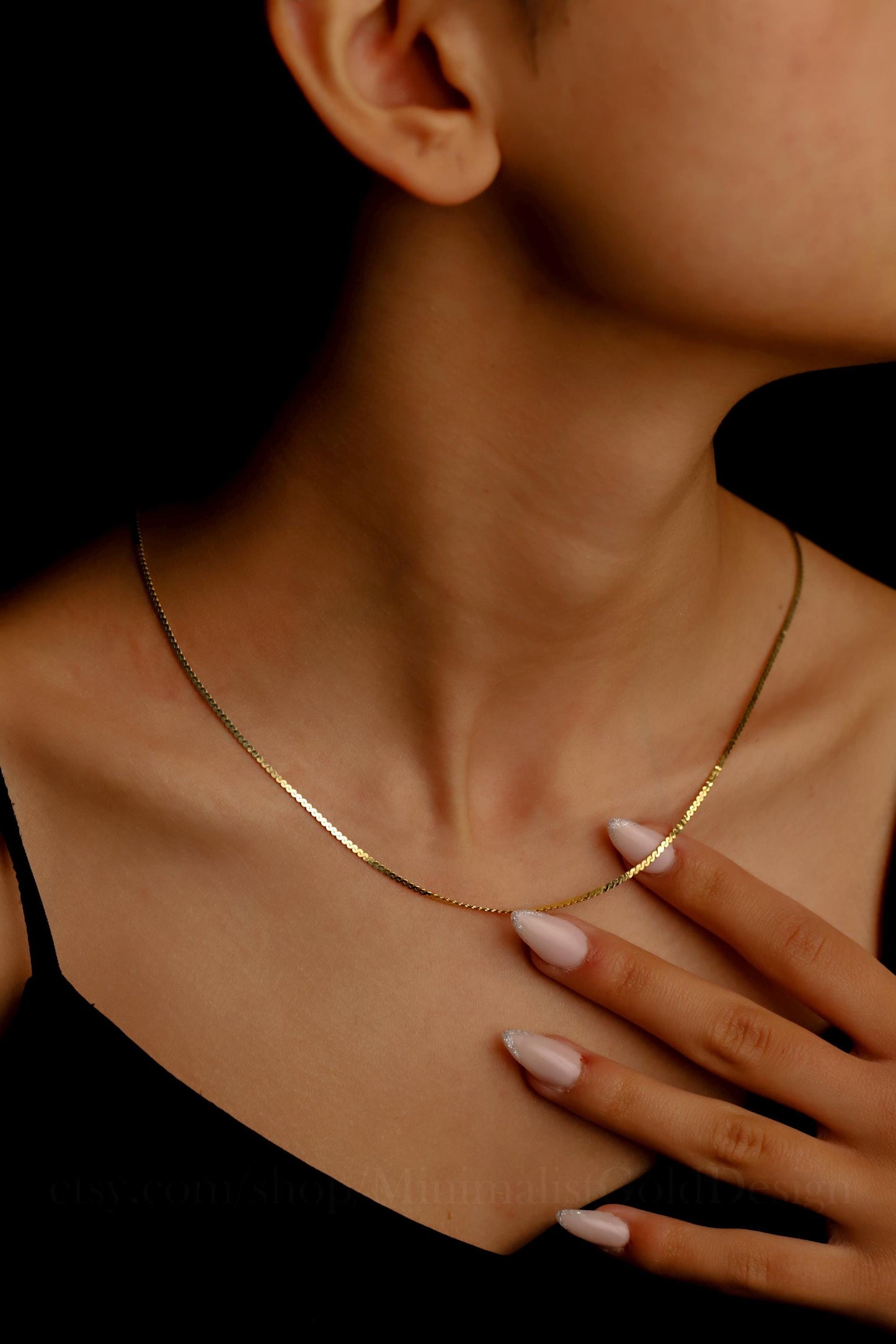 Dainty Snake Chain Necklace, Simple Italian Necklace in Silver, Gold and Rose