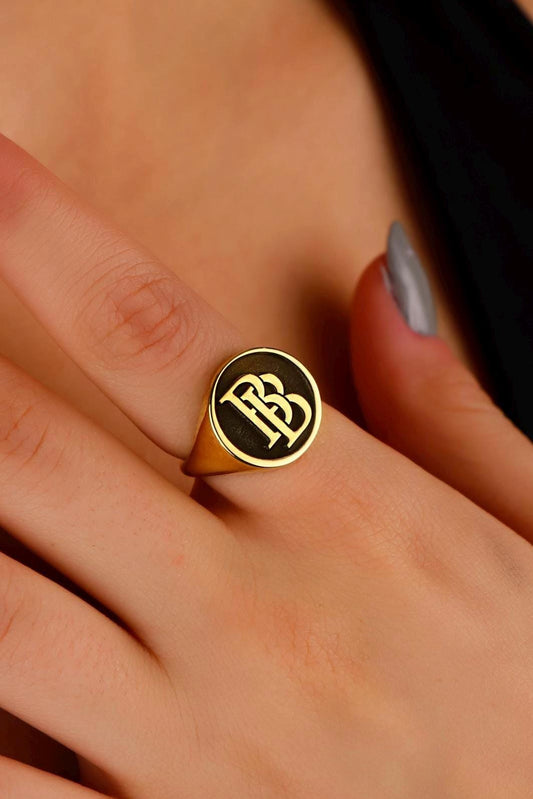 Sterling Silver Intertwined Initials Signet Ring • Personalized Monogram