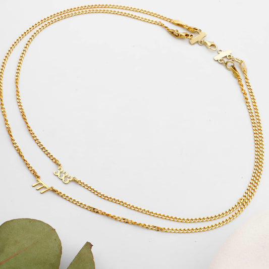 Sterling Silver Angel Number Necklace: Lucky Date Curb Chain