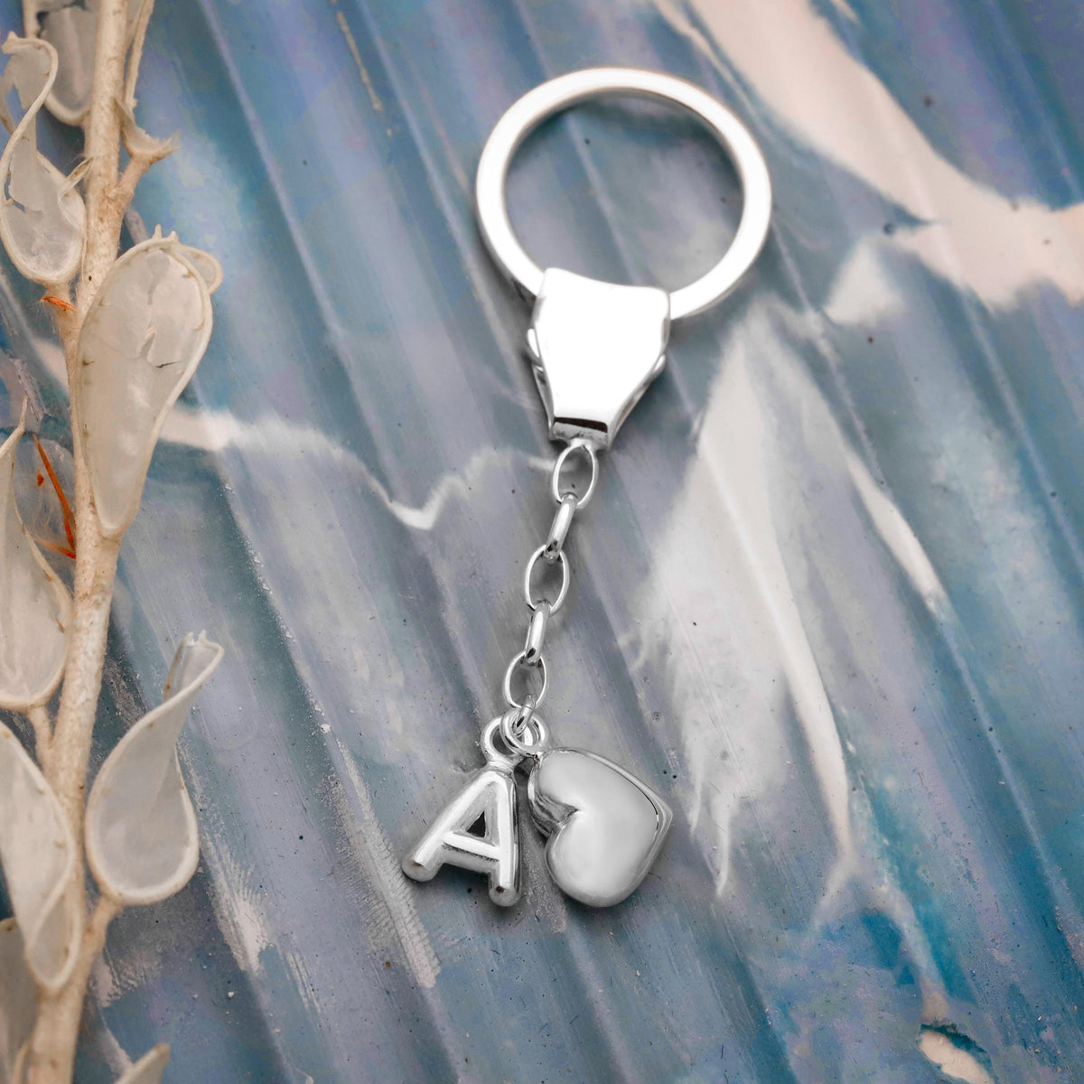 Custom Initial Keychain - Sterling Silver Balloon Letters with Heart & Star Accents