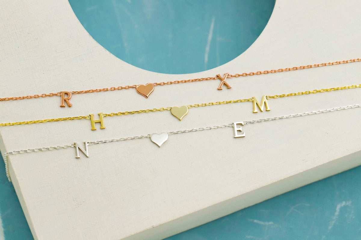 Heartfelt Initial Necklace by SilverGoldandRose - Sterling Silver, Waterproof & Anti-Tarnish, Perfect for Personalization