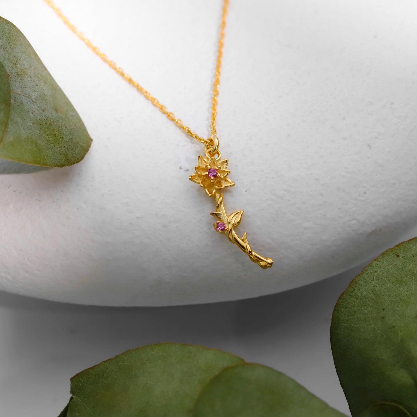 Birth Flower Necklace: Sterling Silver Dangle Pendant