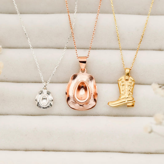 Cowboy Chic Necklace Set – 925 Sterling Silver Hat & Boots Jewelry for Bold Style