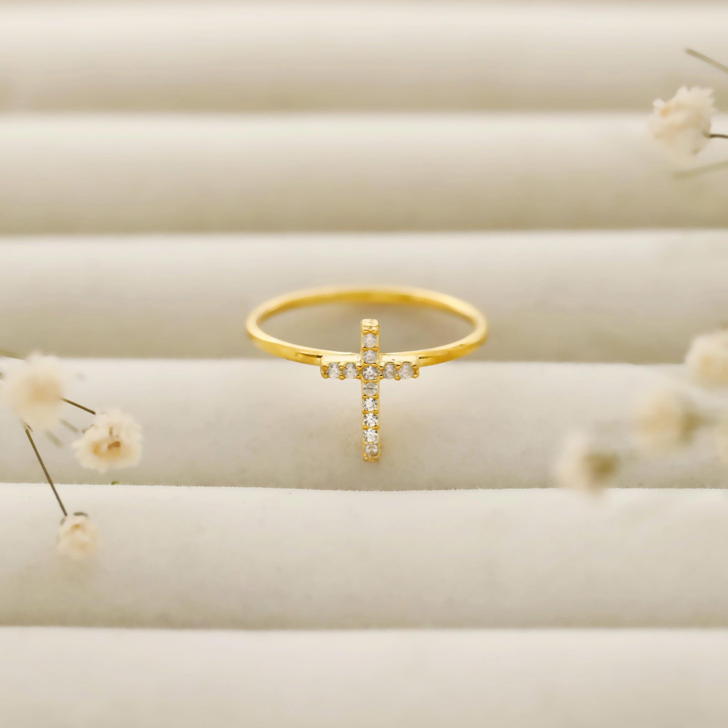 Shimmering Silver Cross Ring | Dainty Diamond Accent Jewelry by SilverGoldandRose