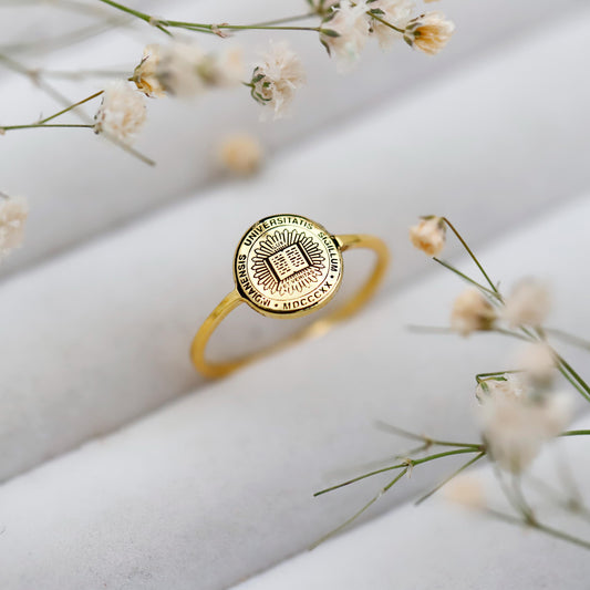 Sterling Silver College Graduation Rings: Elegant Tiny Logo Jewelry for Proud Alumni