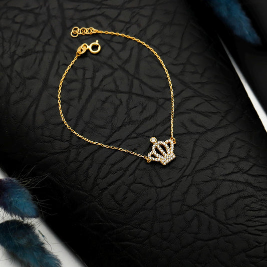 Gold Crown Bracelet, Dainty Pave Sterling Silver Jewelry