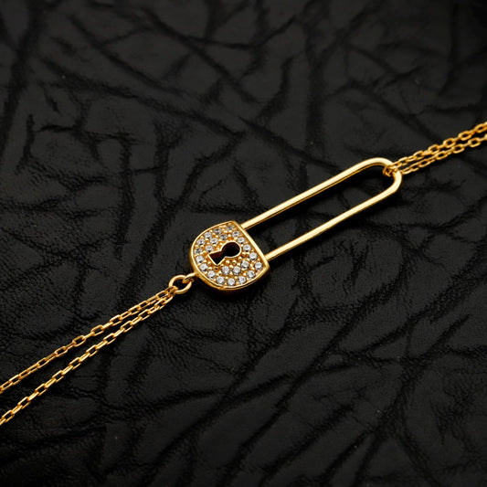 Lock Safety Pin CZ Bracelet, 14K Gold Filled Sterling Gift for Her