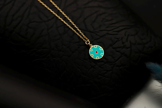 Gold Filled Turquoise Enamel Evil Eye Necklace, Minimalist Lucky Pendant Gift for Her