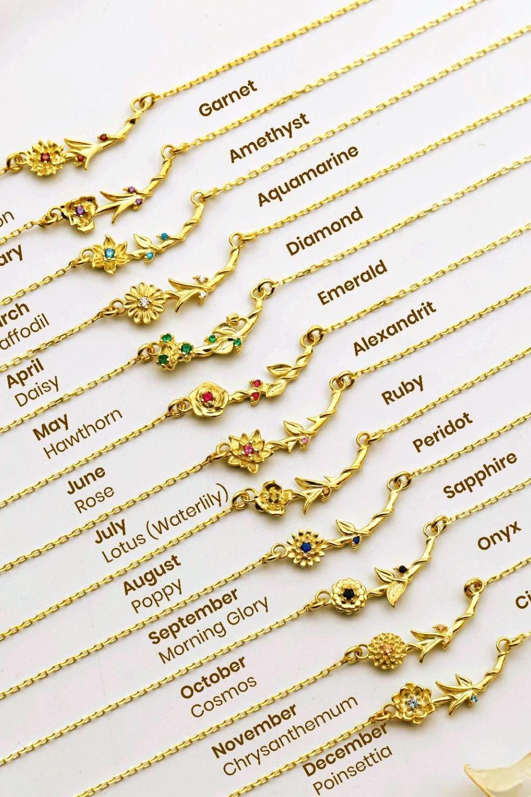 Sideways Birth Flower Necklace: Spaced Floral Design