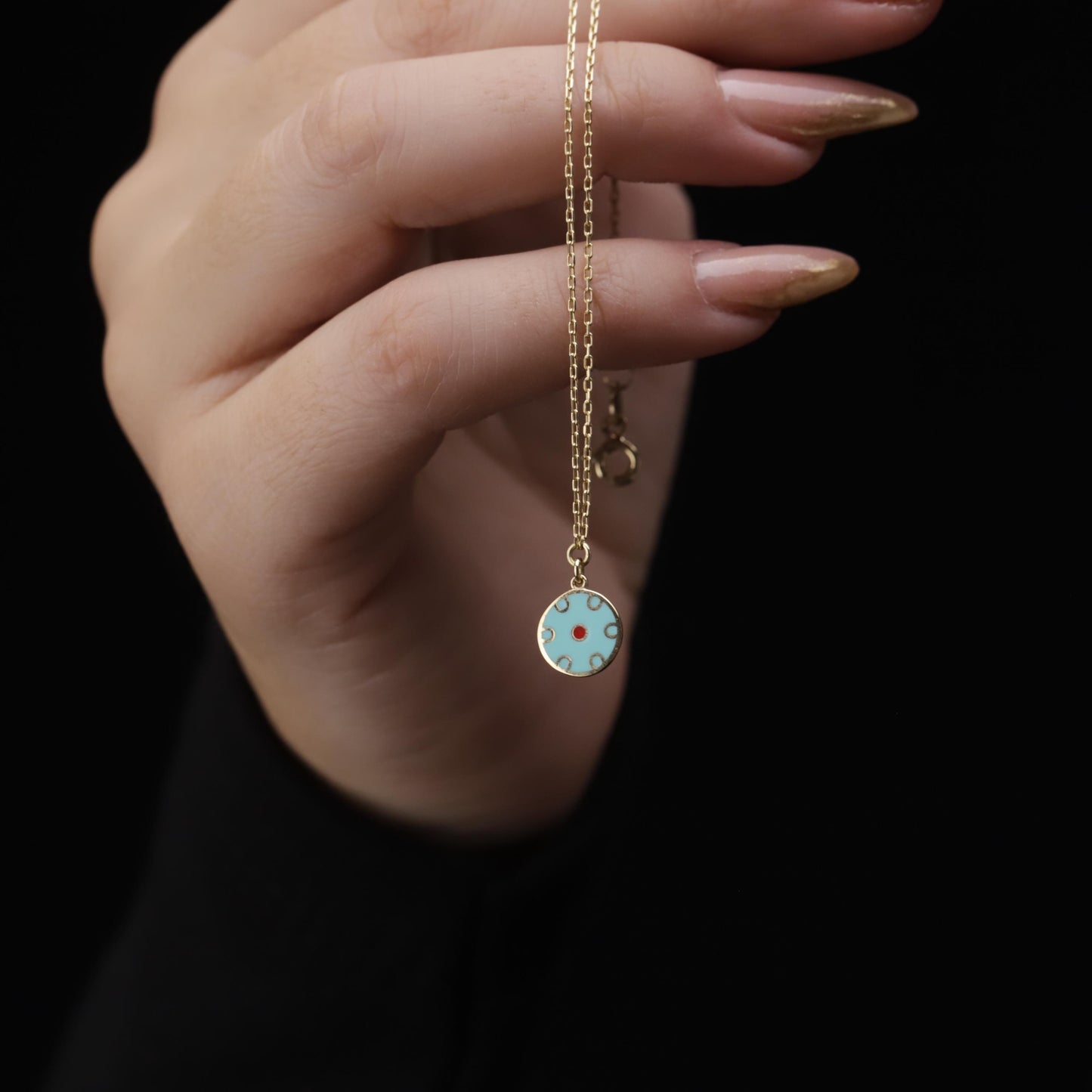 Gold Filled Turquoise Enamel Evil Eye Necklace, Minimalist Lucky Pendant Gift for Her