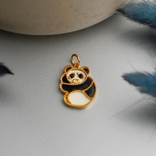 Enamel Gold Panda Necklace, 925 Sterling Silver, Minimalist Animal Charm