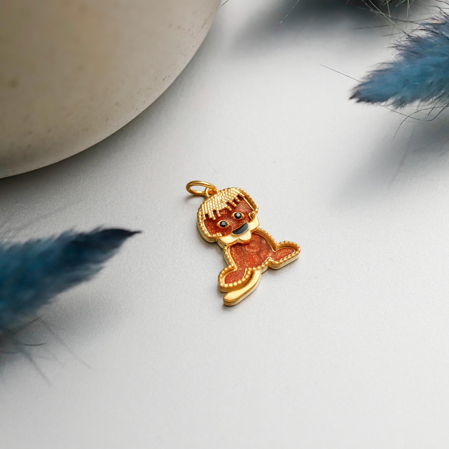Gold Enamel Dog Necklace, 925 Sterling Silver, Minimalist Animal Charm, Stone Details