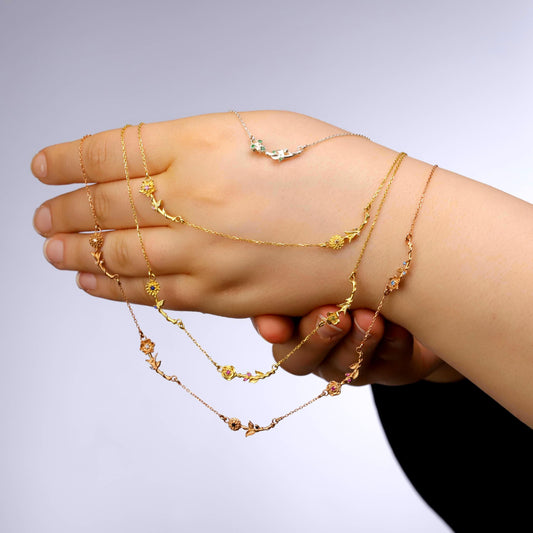 Sideways Birth Flower Necklace: Spaced Floral Design